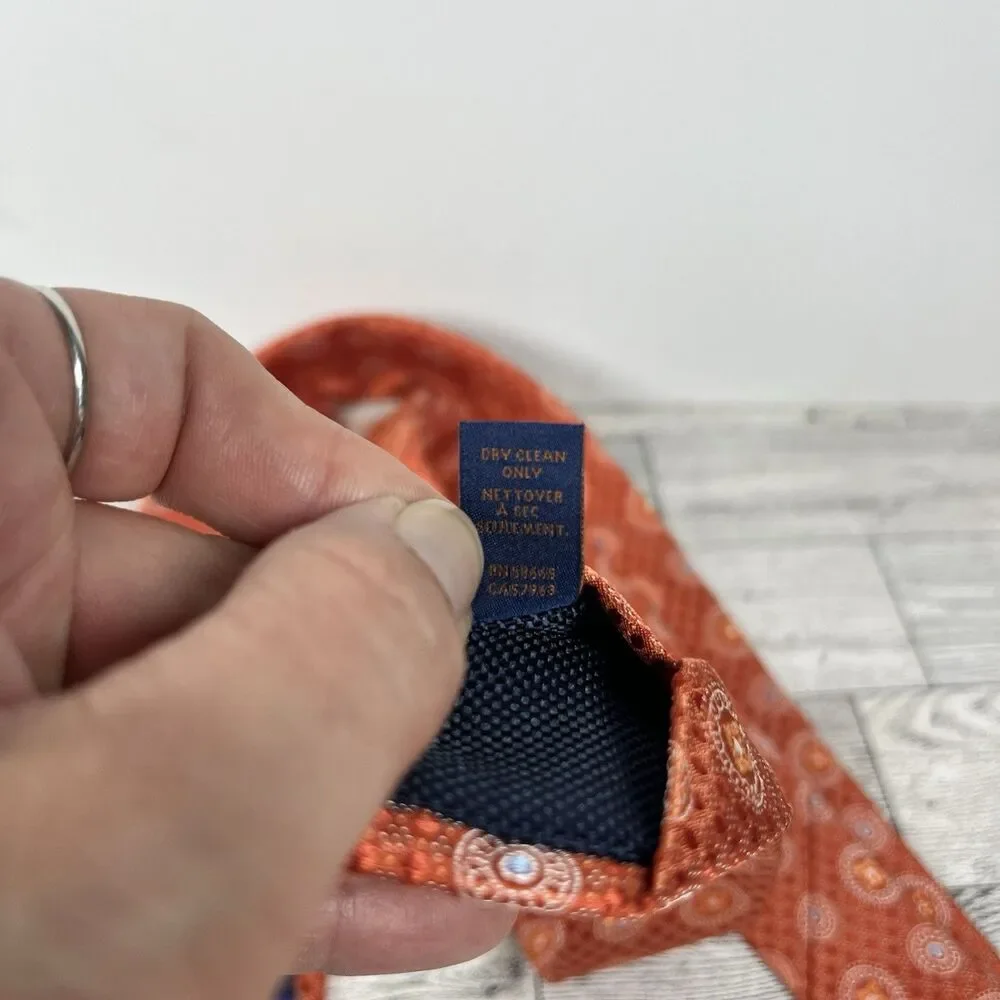 Broletto Mens 100% Silk Necktie Orange/White/Blue Geometric Circle Formal EUC